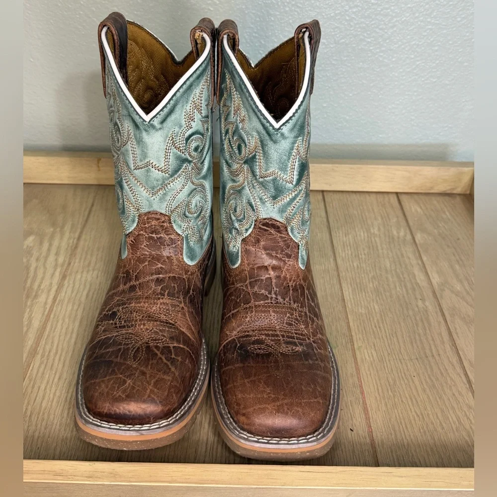Dan Post Kids Western Boots in Brown and Blue Leather Upper Children’s 3 D